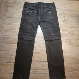 Hudson Blinder Sz 36 Black Skinny Biker Button Fly Moto Denim Jeans Mens 36x29